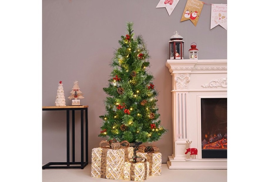 Home GoPlus (Costway) | Led Christmas Tree With Red Berries Pine Cones