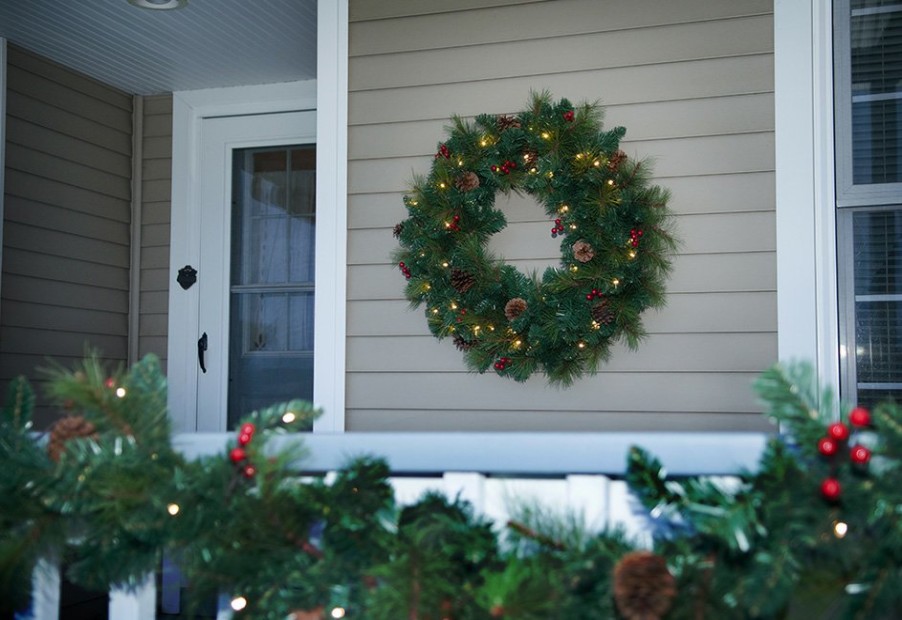 Outdoor Living Camelot SI, LLC | 30" Cordless Pre-Lit Indoor/Outdoor Wreath