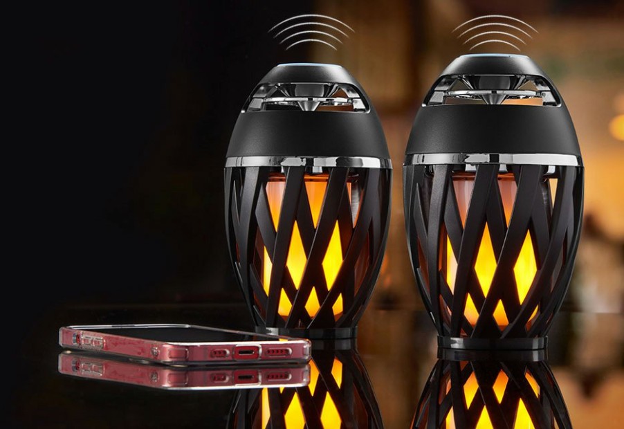 Man Cave Sharper Image | Tiki Torch Outdoor Bluetooth Speakers By Sharper Image (Set Of 2)