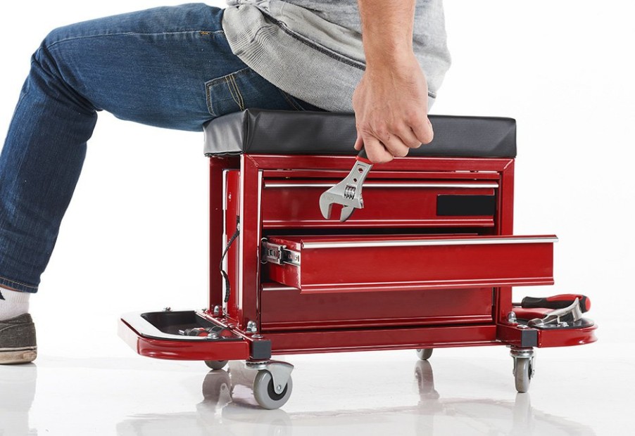 Man Cave Sharper Image | Rolling Toolbox Stool By Sharper Image